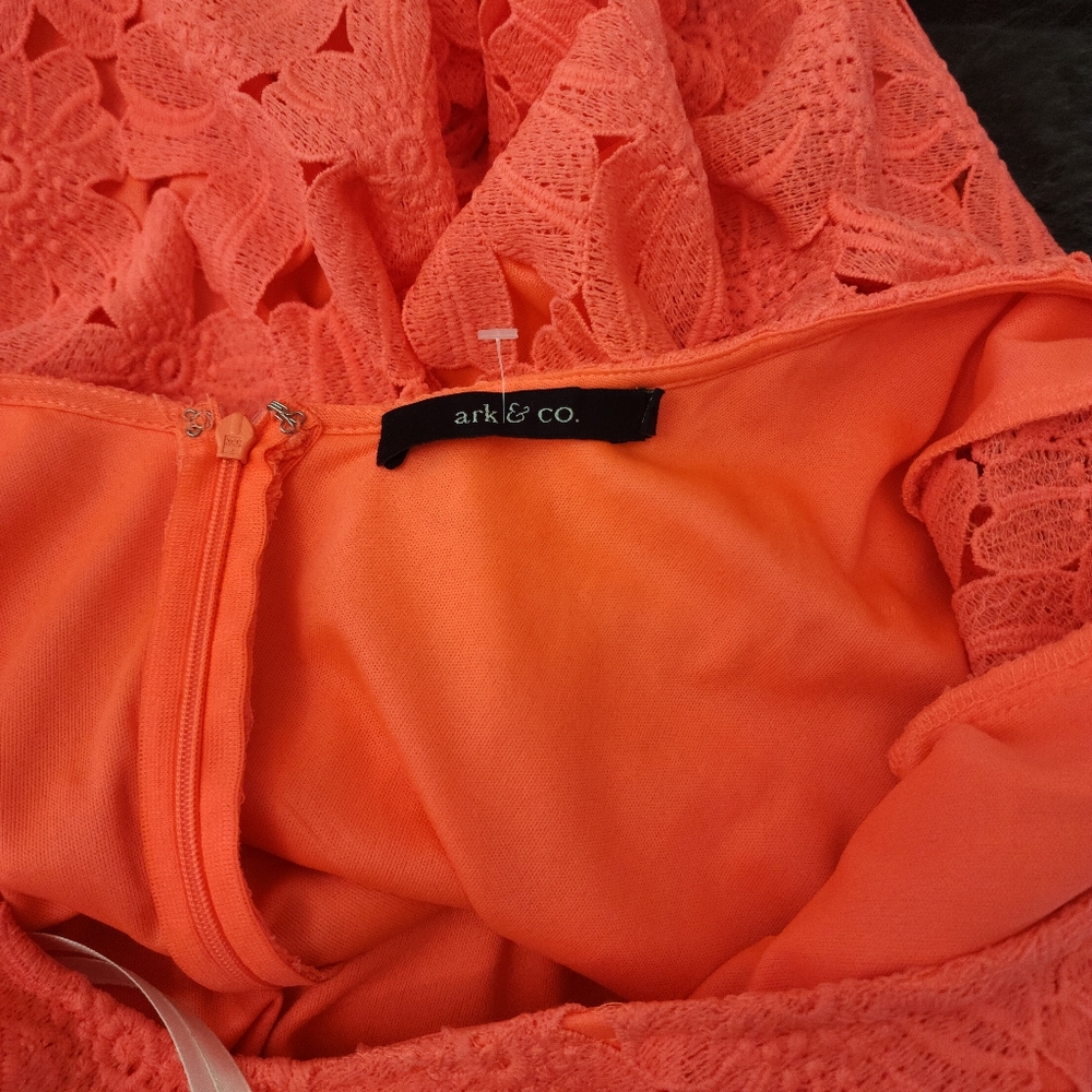 Ark&Co Women Coral Peach Lace  Mini Dress . Size S - Picture 12 of 15